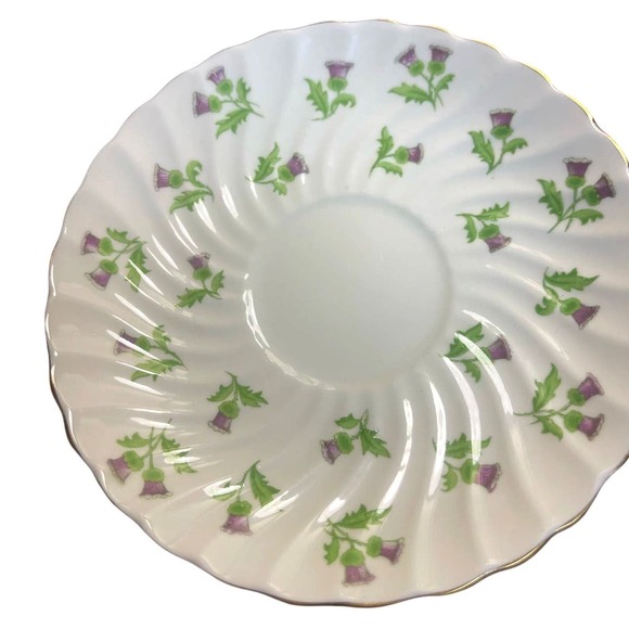 AYNSLEY BONE CHINA TEACUP &  SAUCER SET / PURPLE THISTLE / MADE IN ENGLAND - Picture 10 of 10
